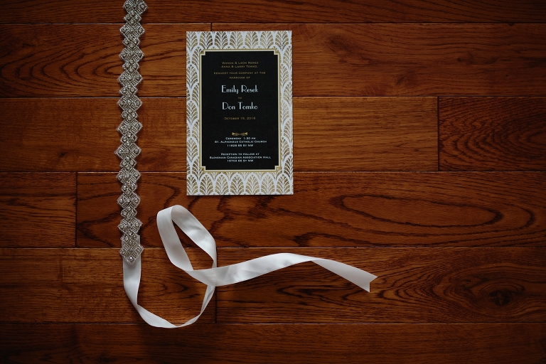 wedding invitation and beaded belt